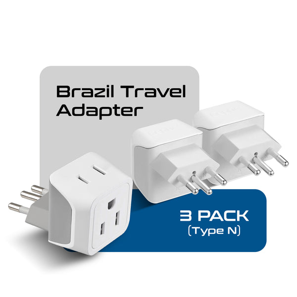 Brazil Travel Adapter - Type N - Ultra Compact (CT-11C, 3 Pack)