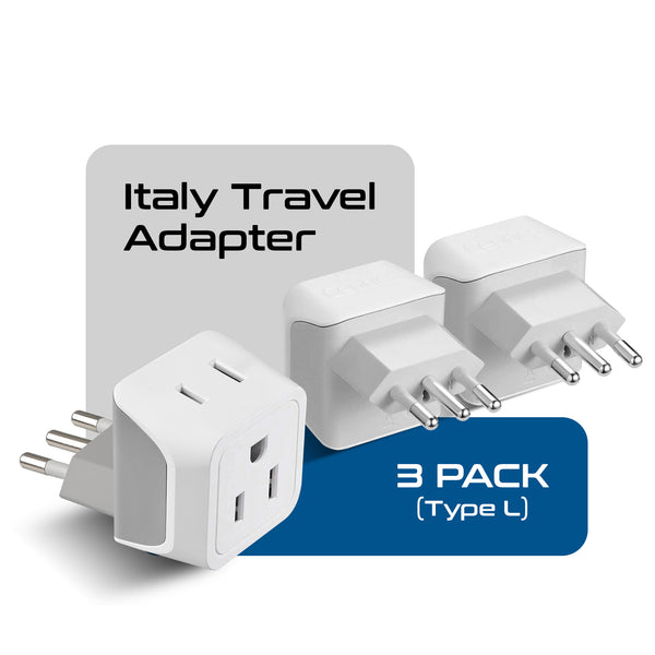 Italy Travel Adapter - Type L - Ultra Compact (CT-12A, 3 Pack)