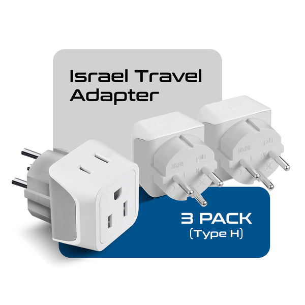 Israel, Palestine Travel Adapter - Type H - Ultra Compact (CT-14, 3 Pack)