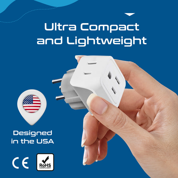 Israel, Palestine Travel Adapter - Type H - Ultra Compact (CT-14, 3 Pack)