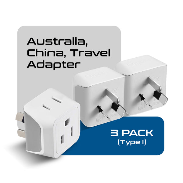 Australia, China Travel Adapter - Type I - Ultra Compact (CT-16, 3 Pack)