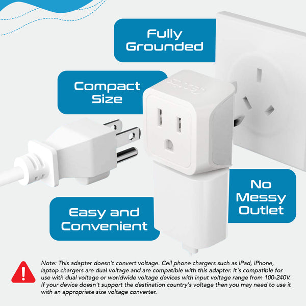 Australia, China Travel Adapter - Type I - Ultra Compact (CT-16, 3 Pack)