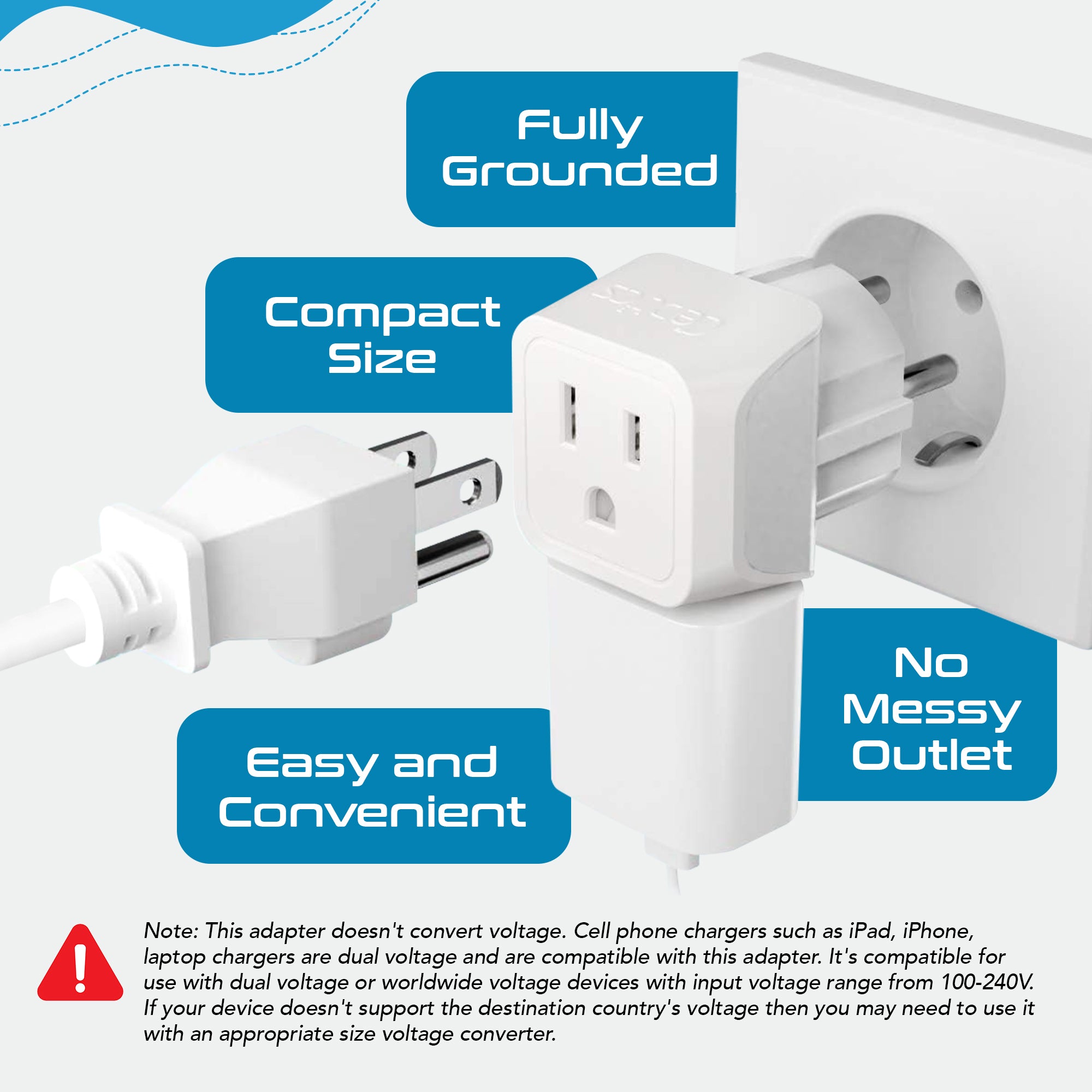 Denmark Travel Adapter - Type K - Ultra Compact (CT-20 ,3 PACK)