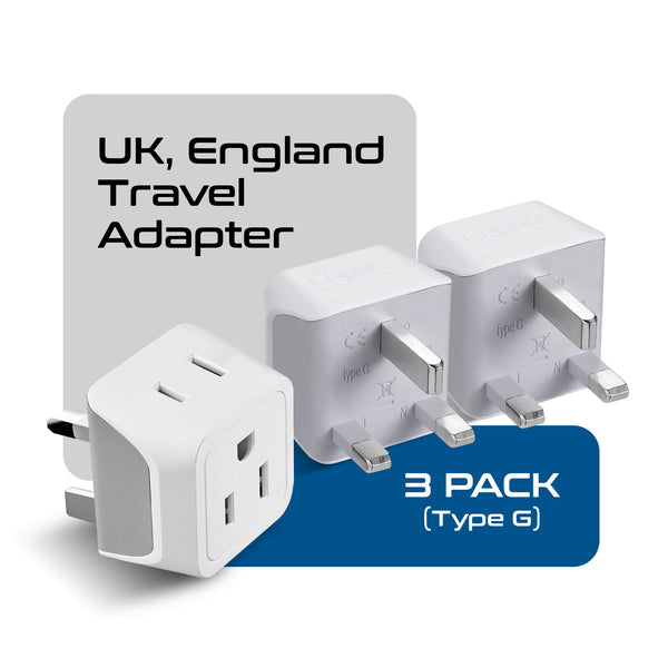 UK, England Travel Adapter - Type G - Ultra Compact (CT-7, 3 Pack)