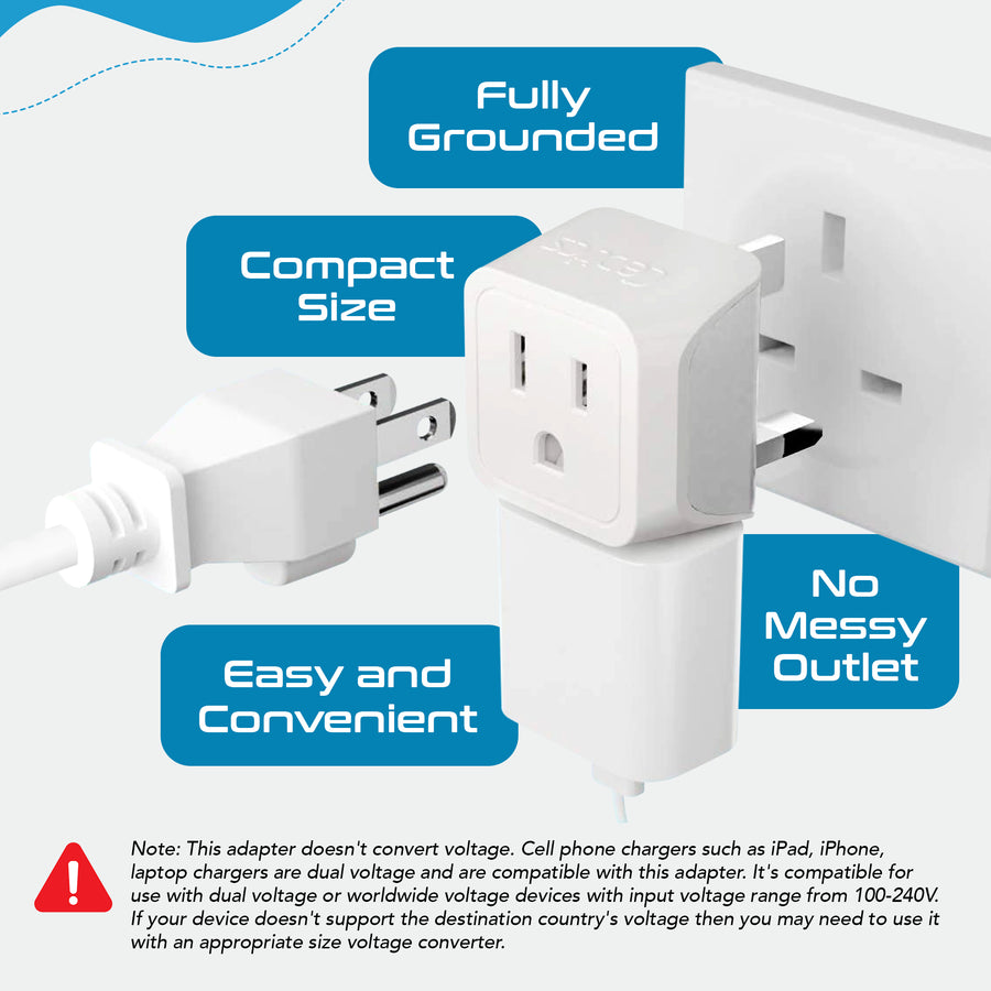 Shop type G plug adapter by Ceptics | 2 in 1 Input US to UK Plug Adapter