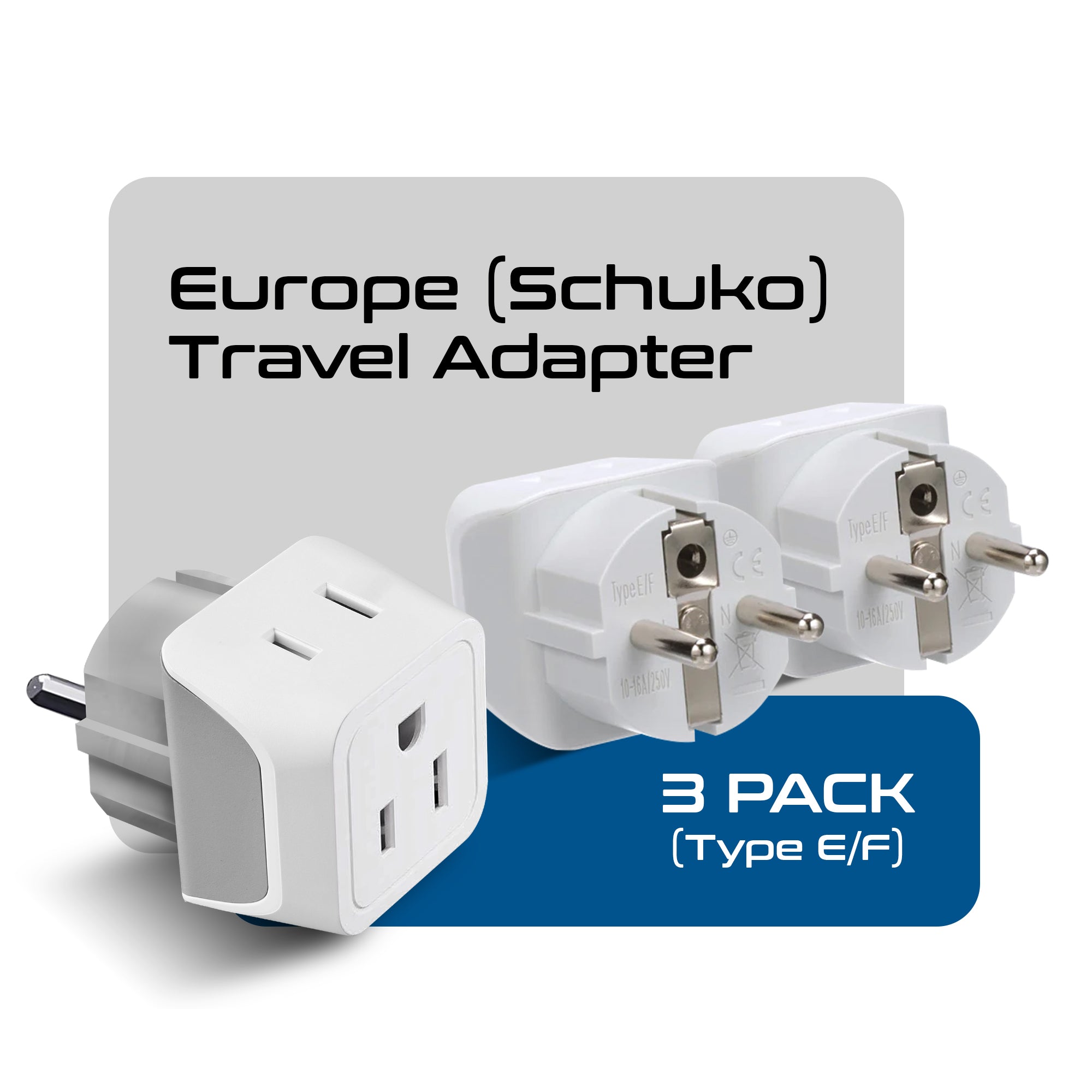Ceptics Schuko Germany France Russia Travel Adapter Plug Type E F 3 Pack USA