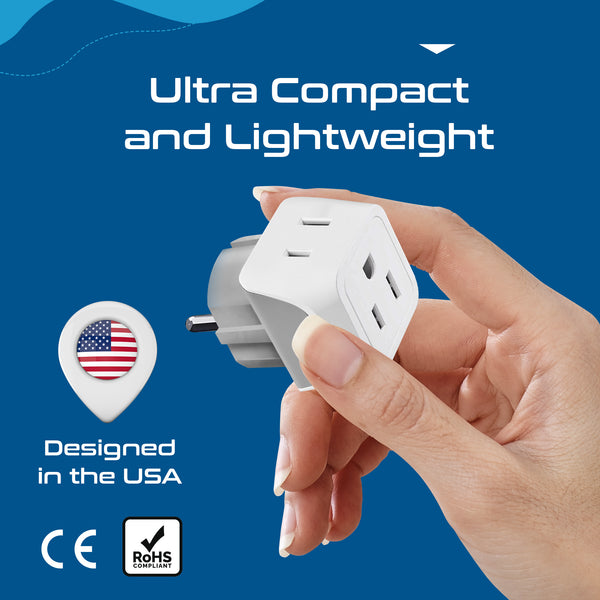 Europe (Schuko) Travel Adapter - Type E/F - Ultra Compact (CT-9, 3 Pack)