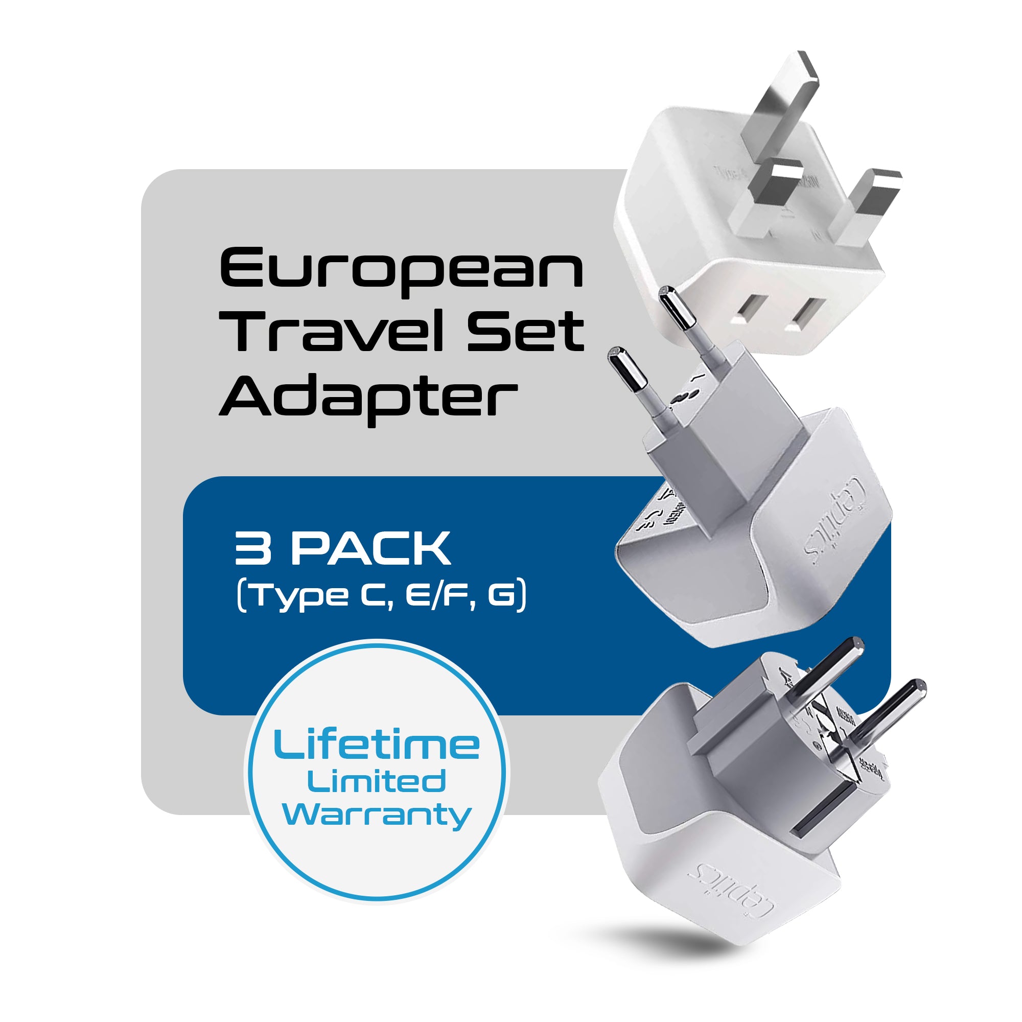 European Travel Adapter Set - Type E/F, G, C - 3pcs (CT-EU-SET)