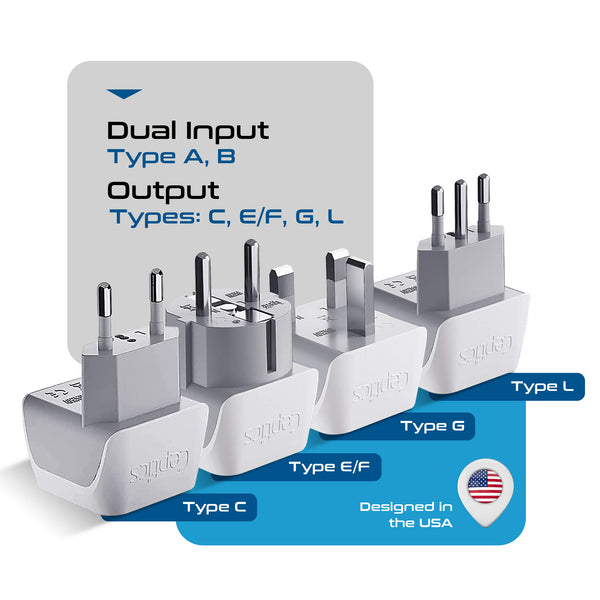 European Travel Adapter Set - Type C, E/F, G, L - 4pcs (CT-EU-4SET)