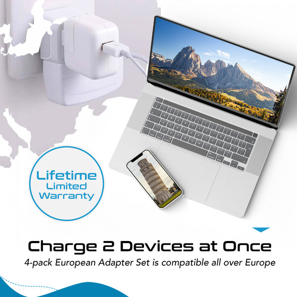 European Travel Adapter Set - Type C, E/F, G, L - 4pcs (CT-EU-4SET)