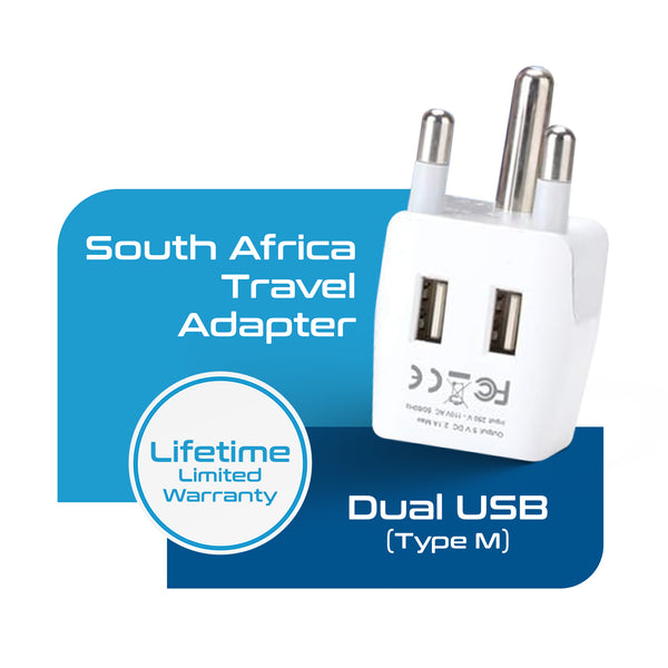 South Africa Travel Adapter - Type M - Dual USB (CTU-10L)
