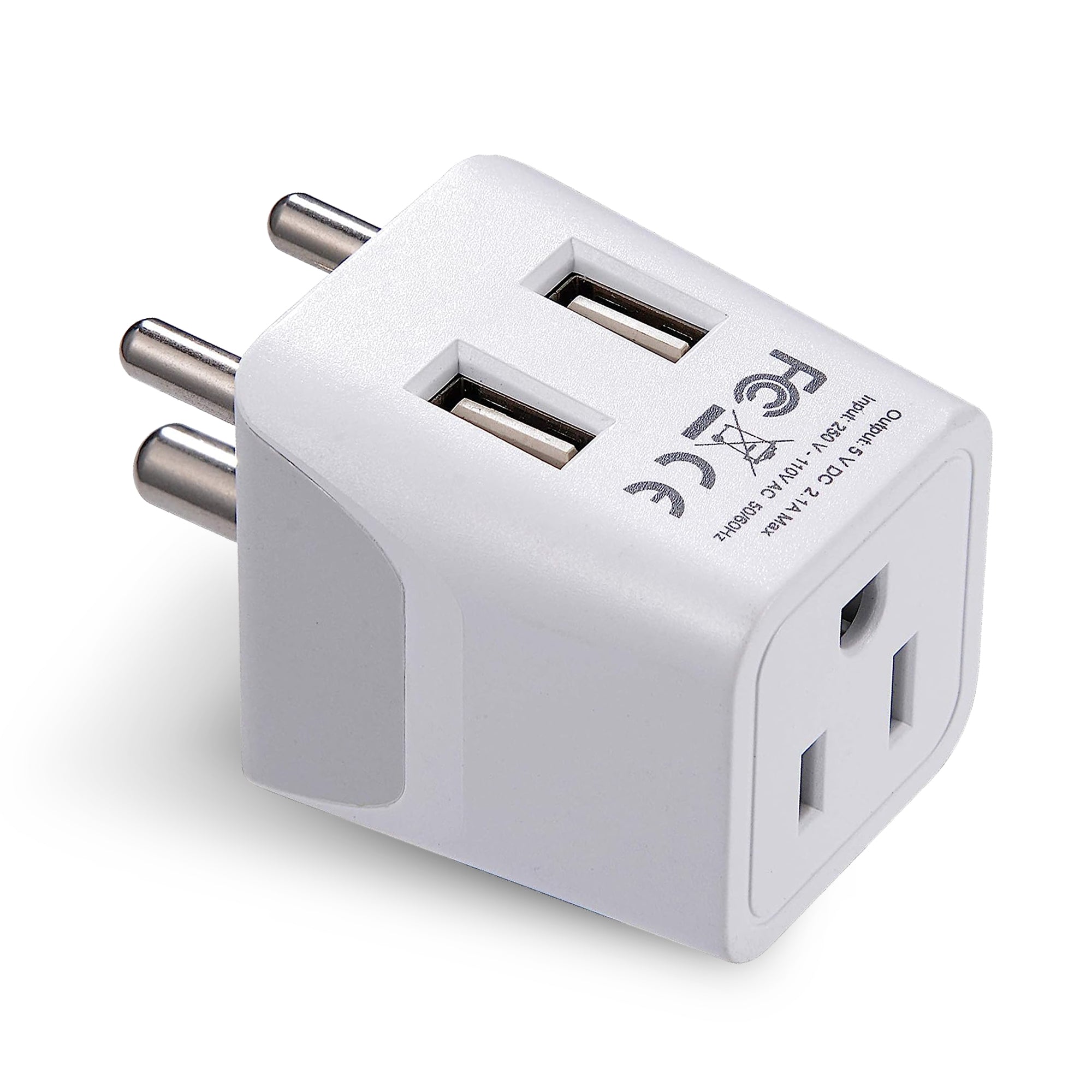 India Travel Adapter - Type D - Dual USB (CTU-10)