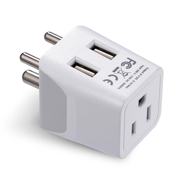 India Travel Adapter - Type D - Dual USB (CTU-10)
