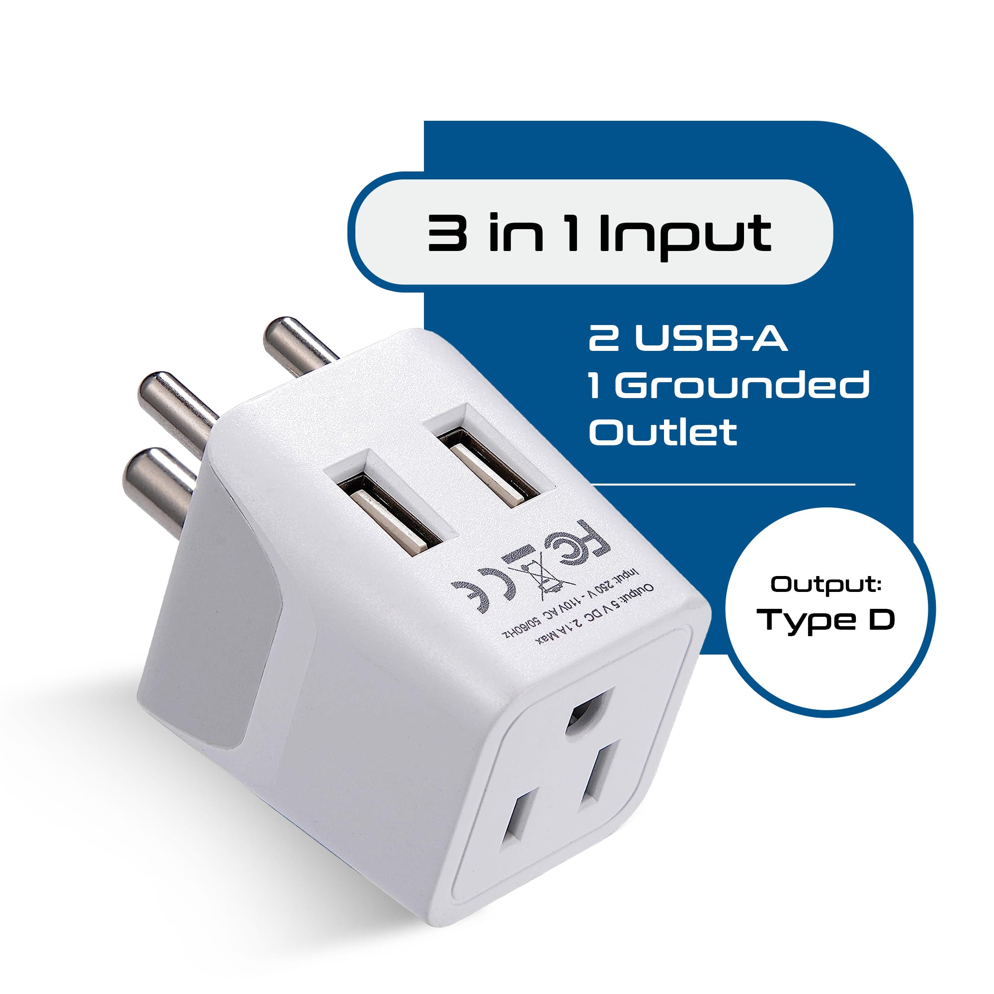 India Travel Adapter - Type D - Dual USB (CTU-10)