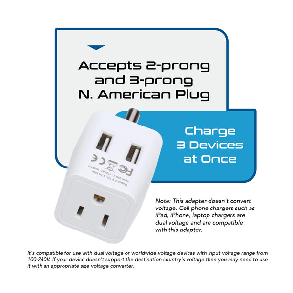 India Travel Adapter - Type D - Dual USB (CTU-10)