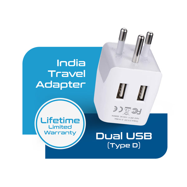 India Travel Adapter - Type D - Dual USB (CTU-10)