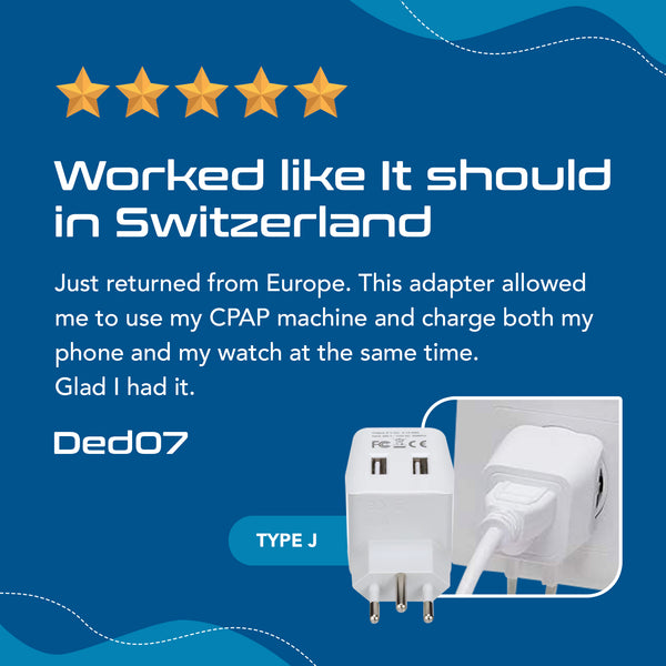 Switzerland Travel Adapter - Type J - Dual USB (CTU-11A)