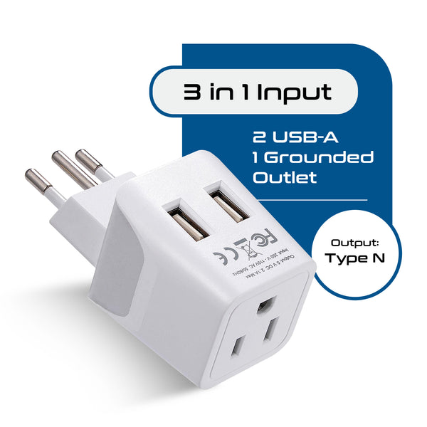 Brazil Travel Adapter - Type N - Dual USB (CTU-11C)