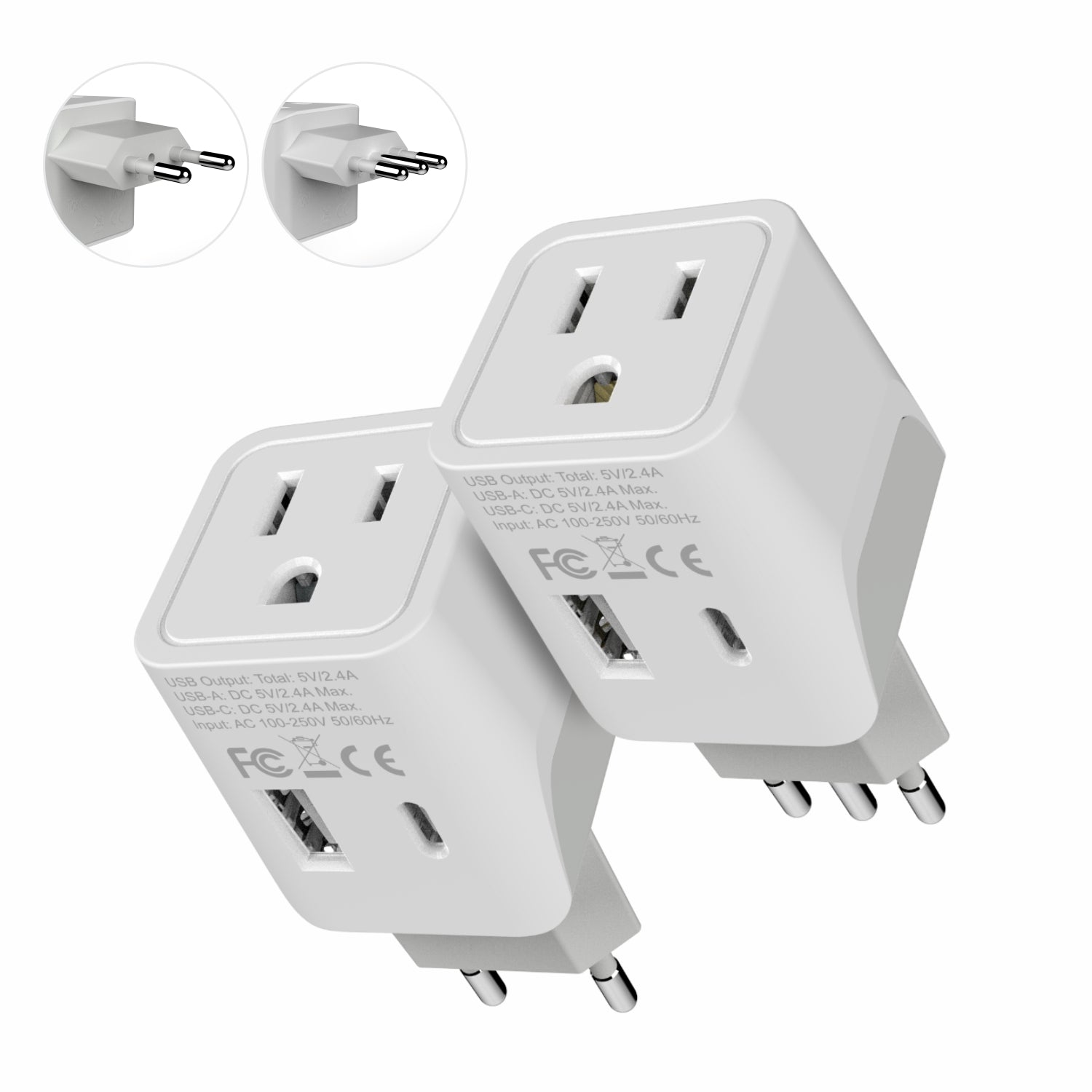 Italy Travel Adapter Plug Combo - Type C, L | USB-A + USB-C - Italian Combo (CTU-12-9C)
