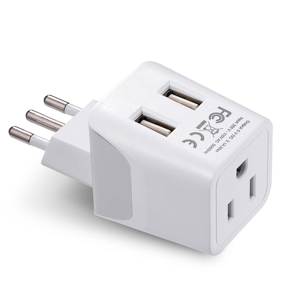 Italy Travel Adapter - Type L - Dual USB (CTU-12A)