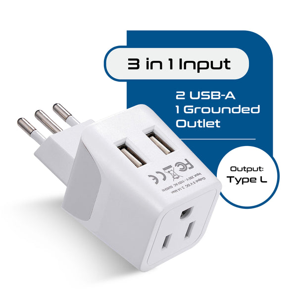 Shop Italy Plug Adapter | Dual USB - USA Input | Ceptics