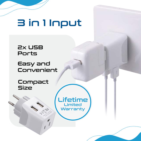 Israel, Palestine Travel Adapter - Type H - Dual USB (CTU-14)