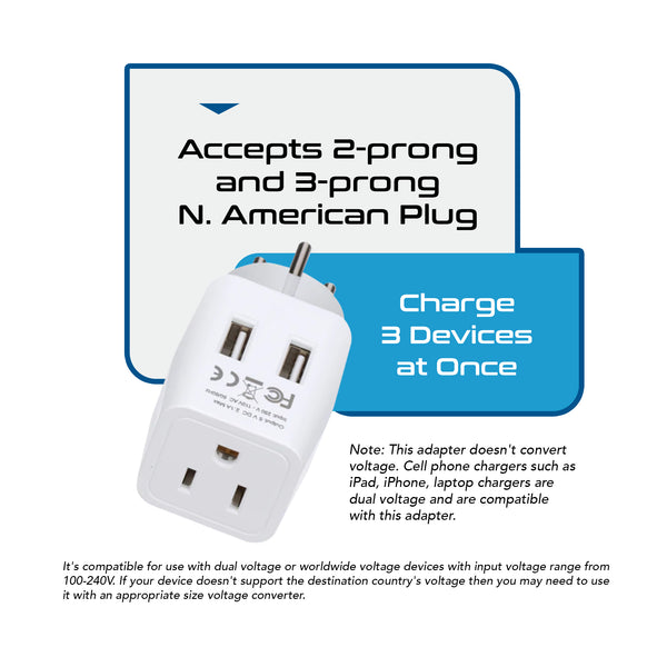 Israel, Palestine Travel Adapter - Type H - Dual USB (CTU-14)