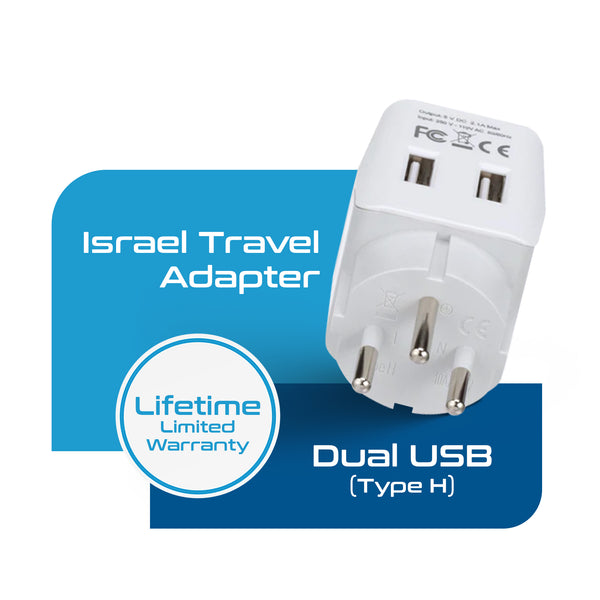 Israel, Palestine Travel Adapter - Type H - Dual USB (CTU-14)