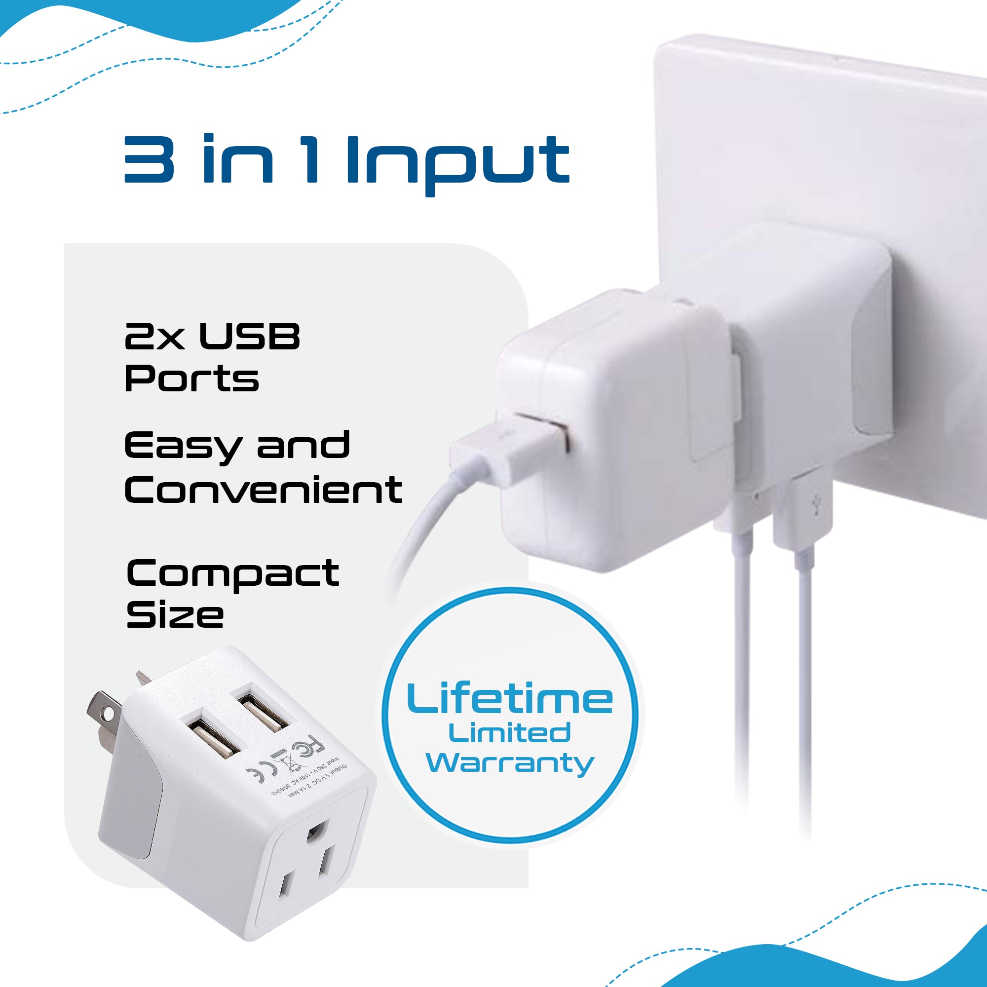 Australia, China Travel Adapter Plug with Dual USB - Type I - 2 Pack (CTU-16)
