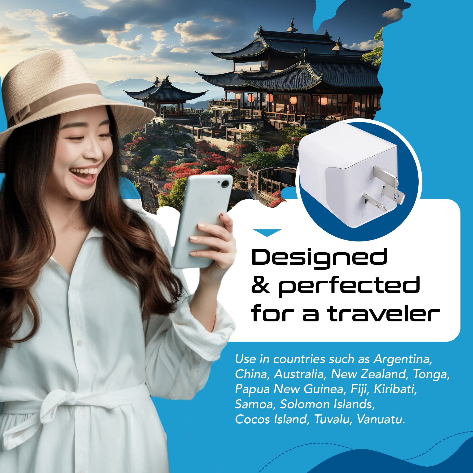 Australia, China Travel Adapter Plug with Dual USB - Type I - 2 Pack (CTU-16)