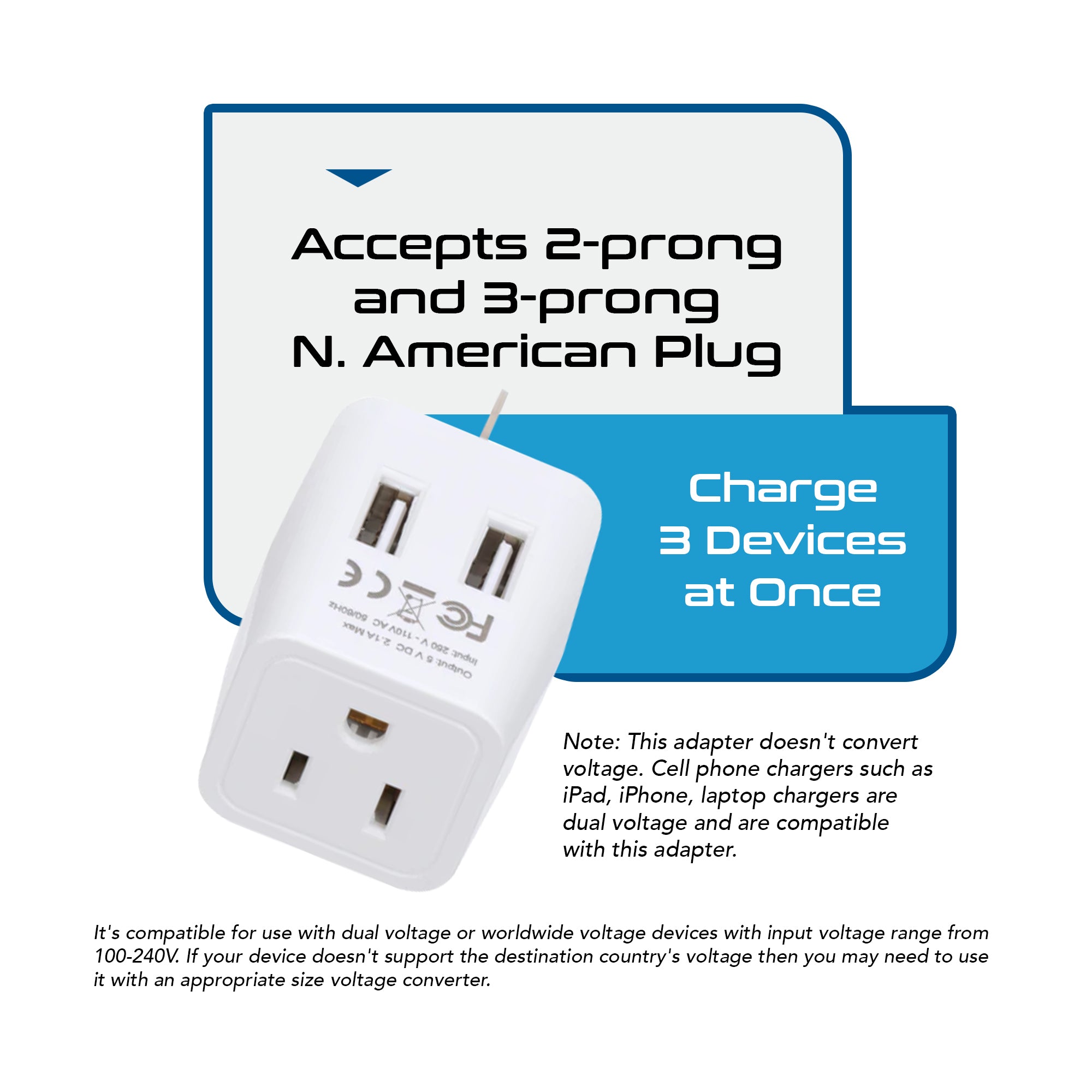 Australia, China Travel Adapter Plug with Dual USB - Type I - 2 Pack (CTU-16)