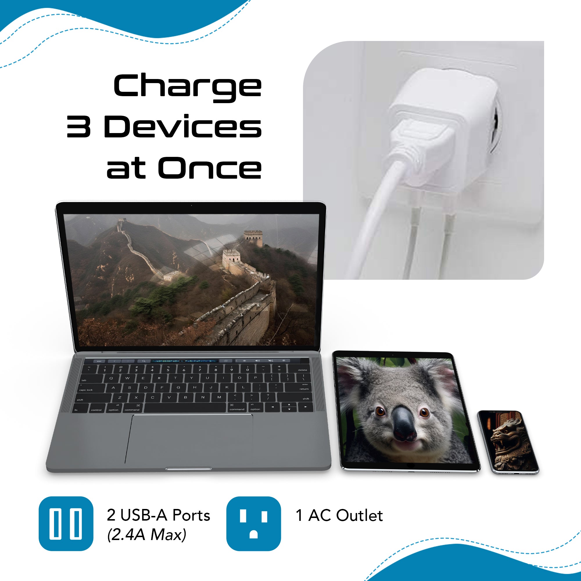 Australia, China Travel Adapter Plug with Dual USB - Type I - 2 Pack (CTU-16)