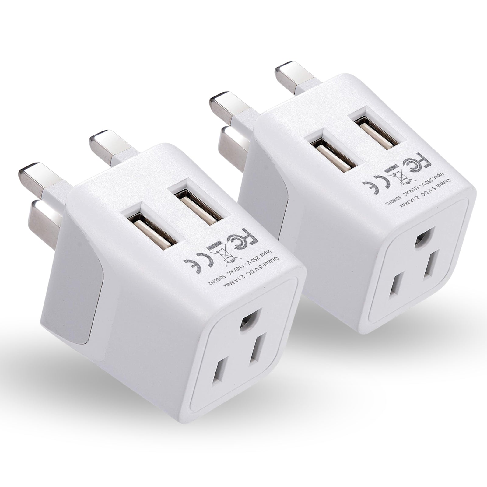 UK, England Travel Adapter Plug with Dual USB - Type G - 2 Pack (CTU-7)