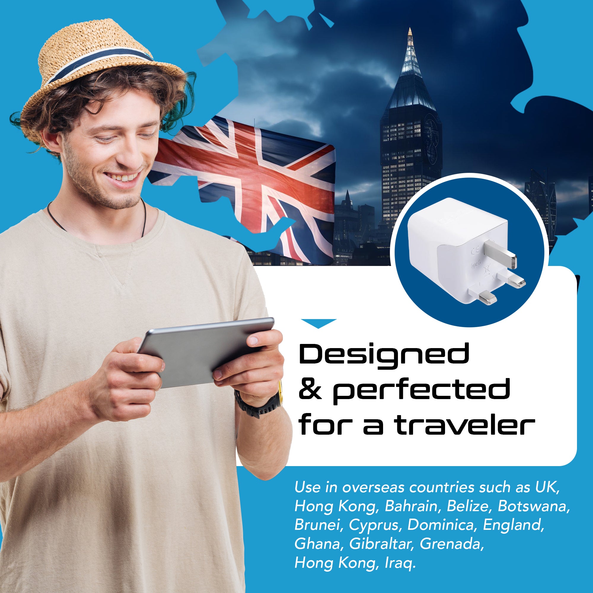 UK, England Travel Adapter Plug with Dual USB - Type G - 2 Pack (CTU-7)