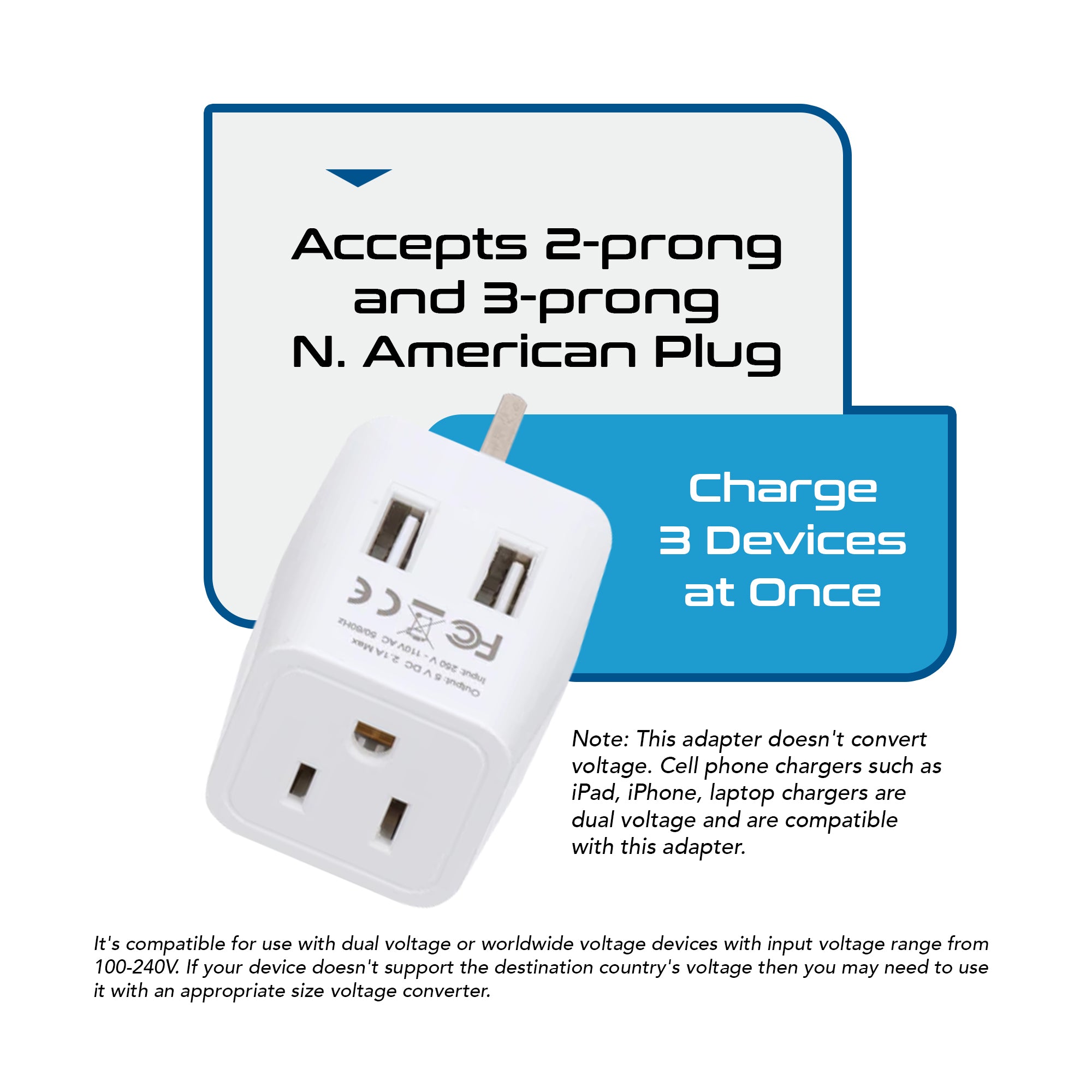 UK, England Travel Adapter Plug with Dual USB - Type G - 2 Pack (CTU-7)