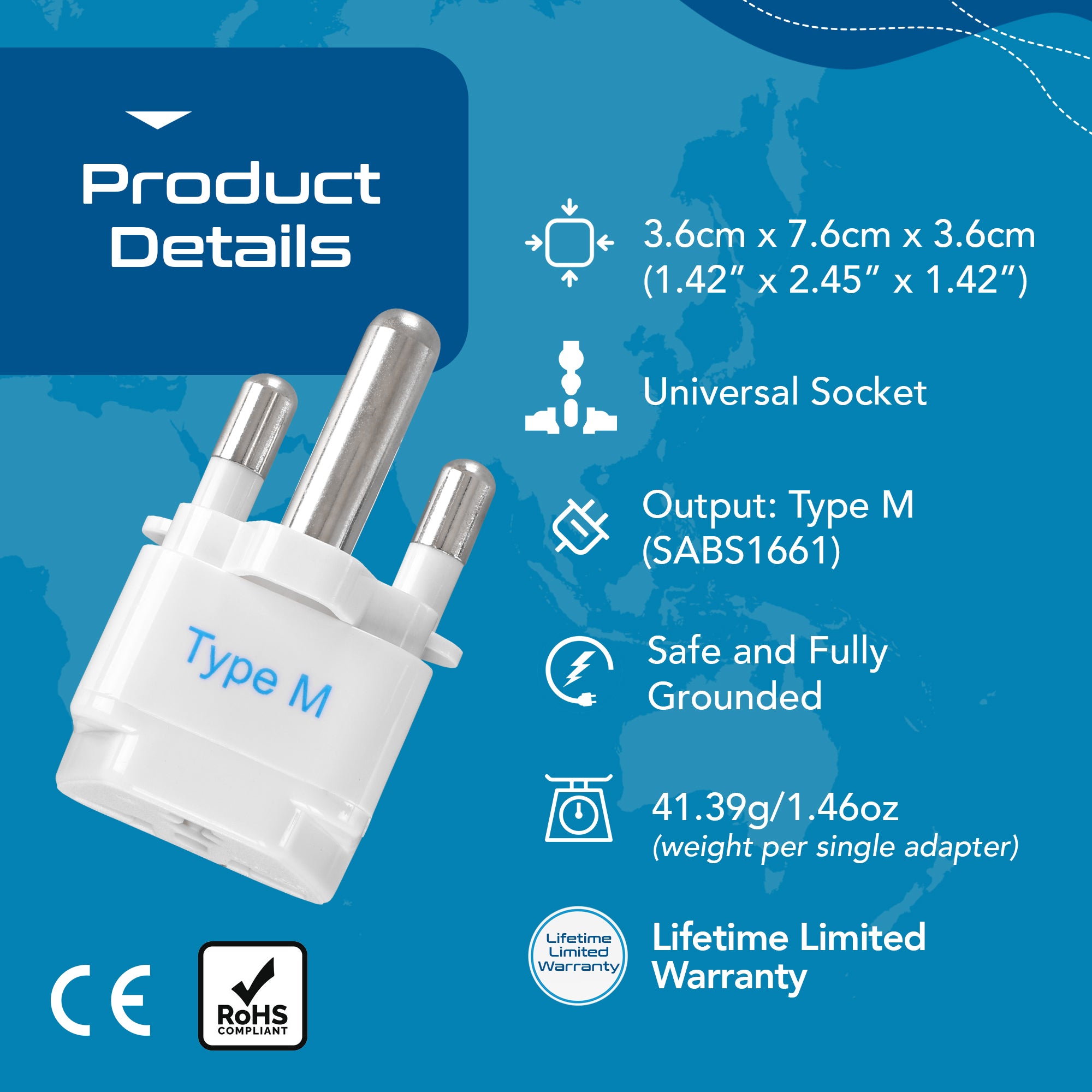 South Africa Travel Adapter - Type M - 3 Pack (GP-10L)