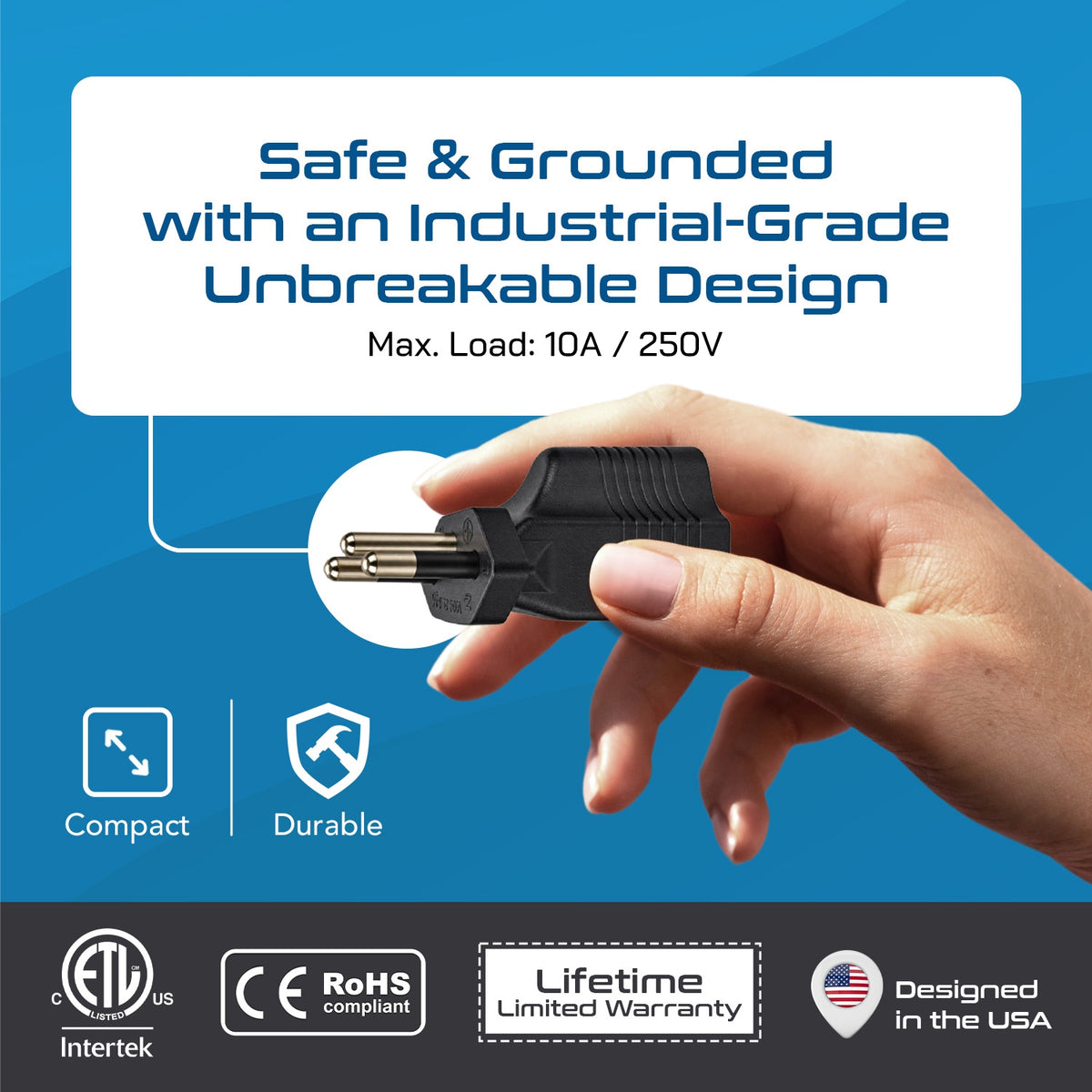Brazil Travel Adapter - Type N - Industrial Grade (IG-11C)
