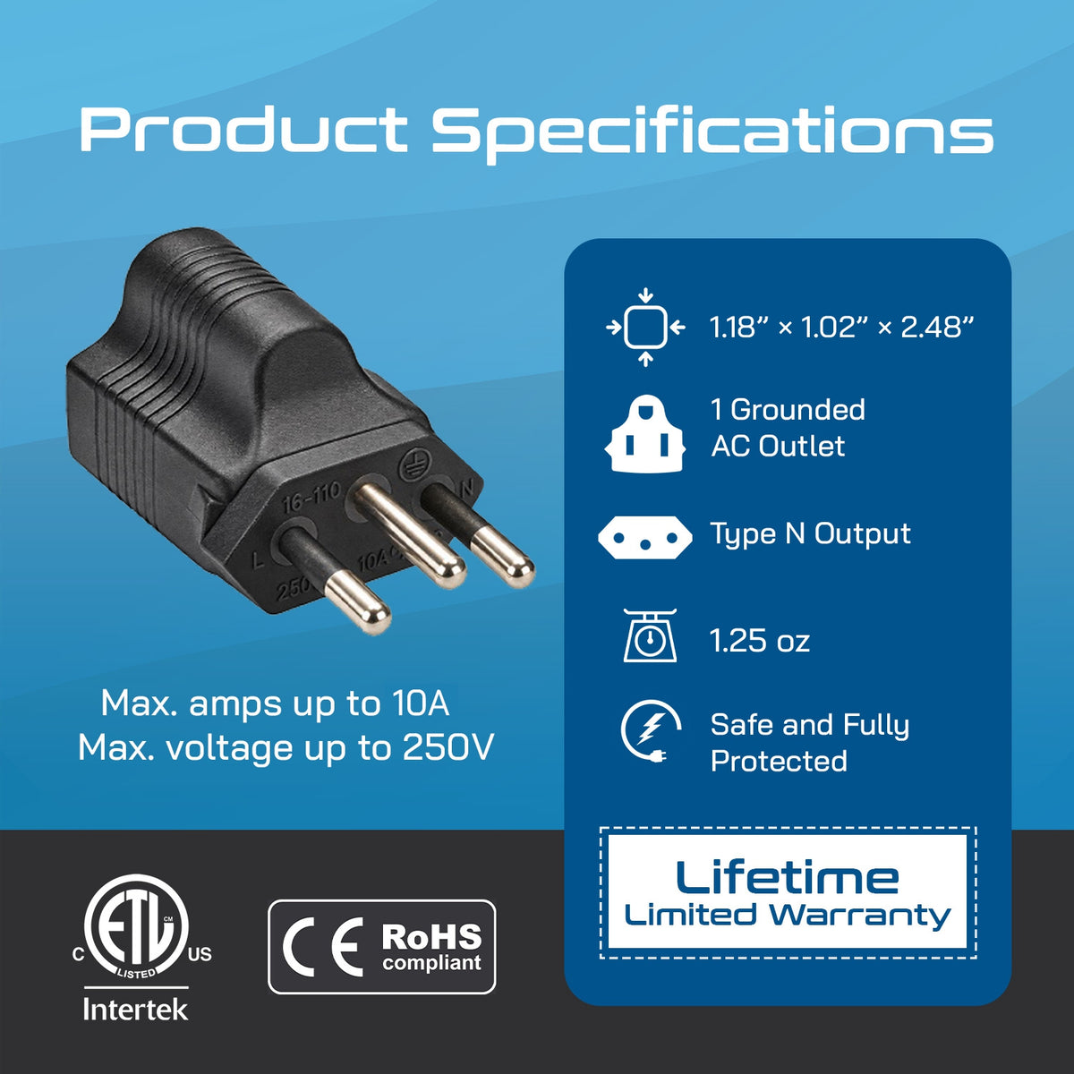 Brazil Travel Adapter - Type N - Industrial Grade (IG-11C)