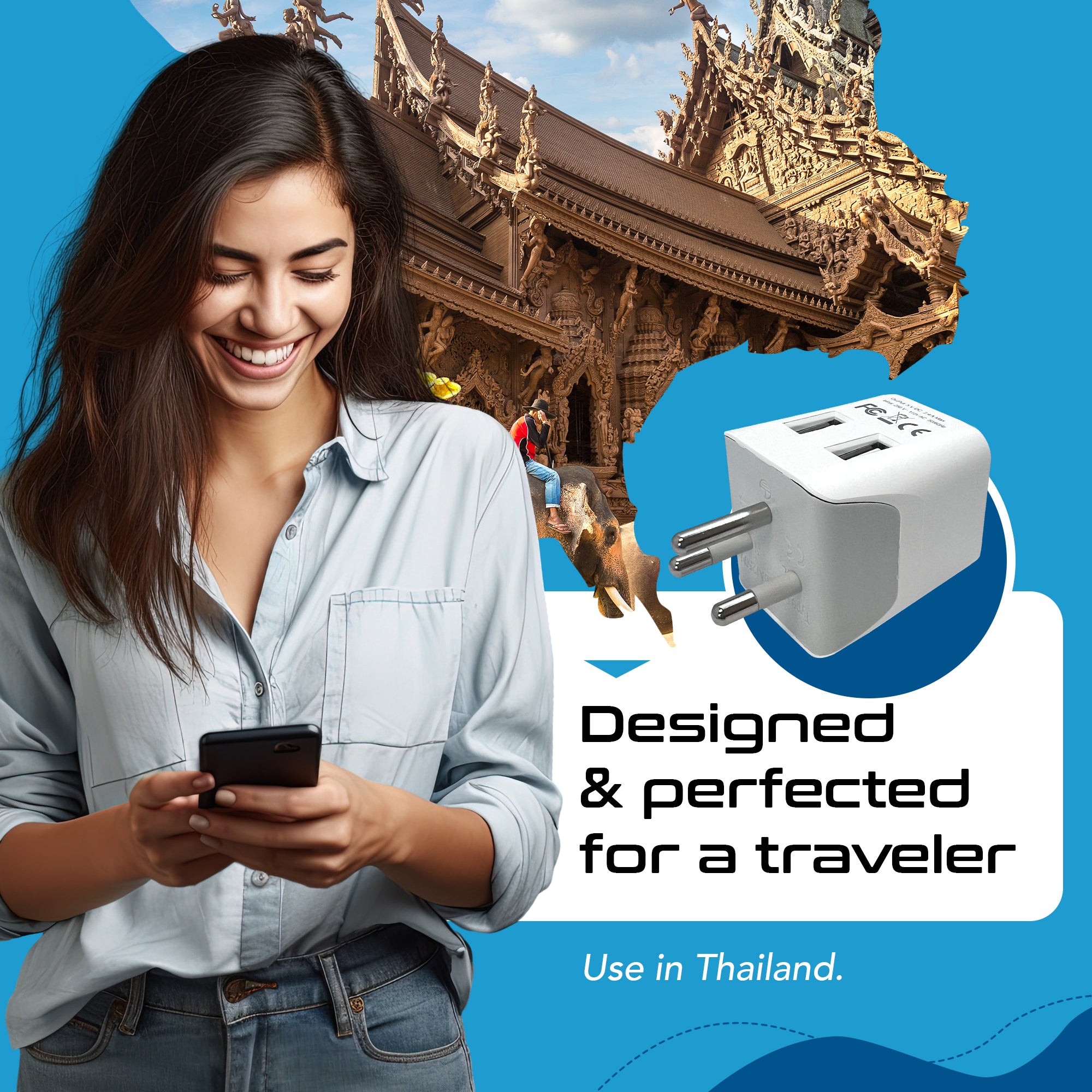 Thailand Travel Adapter - Type O - Dual USB (CTU-18)