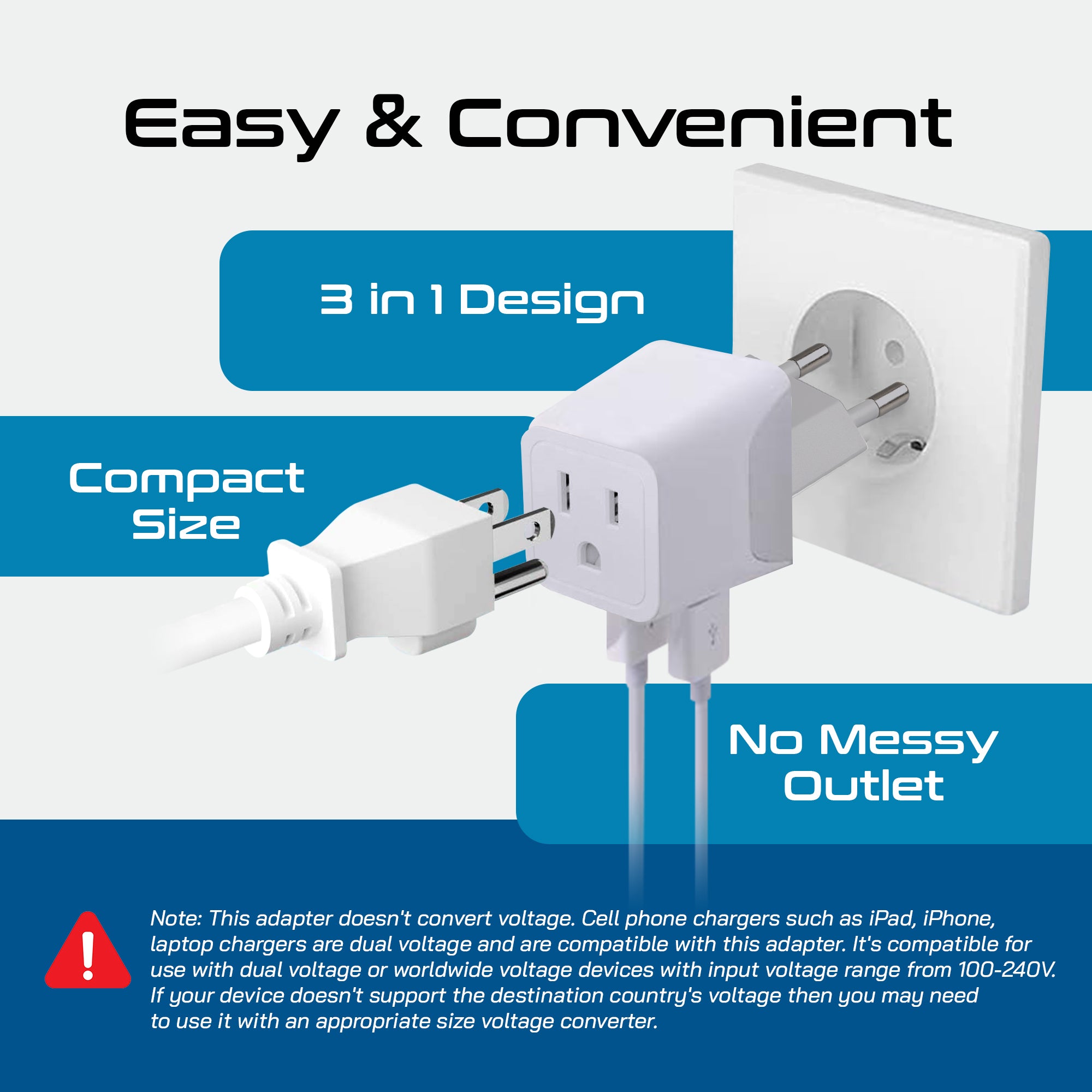 European, Egypt Travel Adapter Plug with USB-A + USB-C - Type C - 2 Pack (CTU-9C)