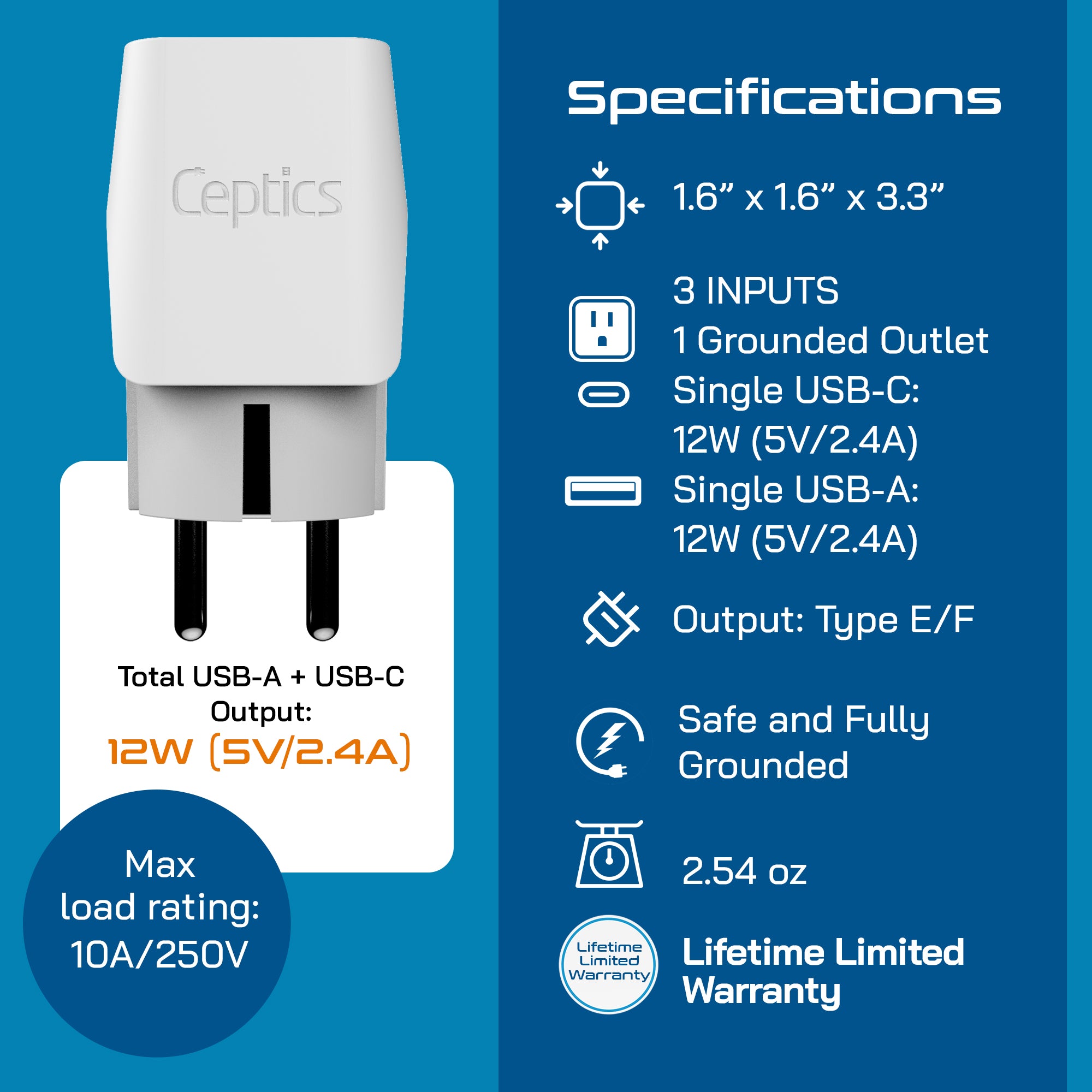 Europe Travel Adapter Plug Combo - Type C, E/F | Dual USB – European Combo (CTU-9-9C)