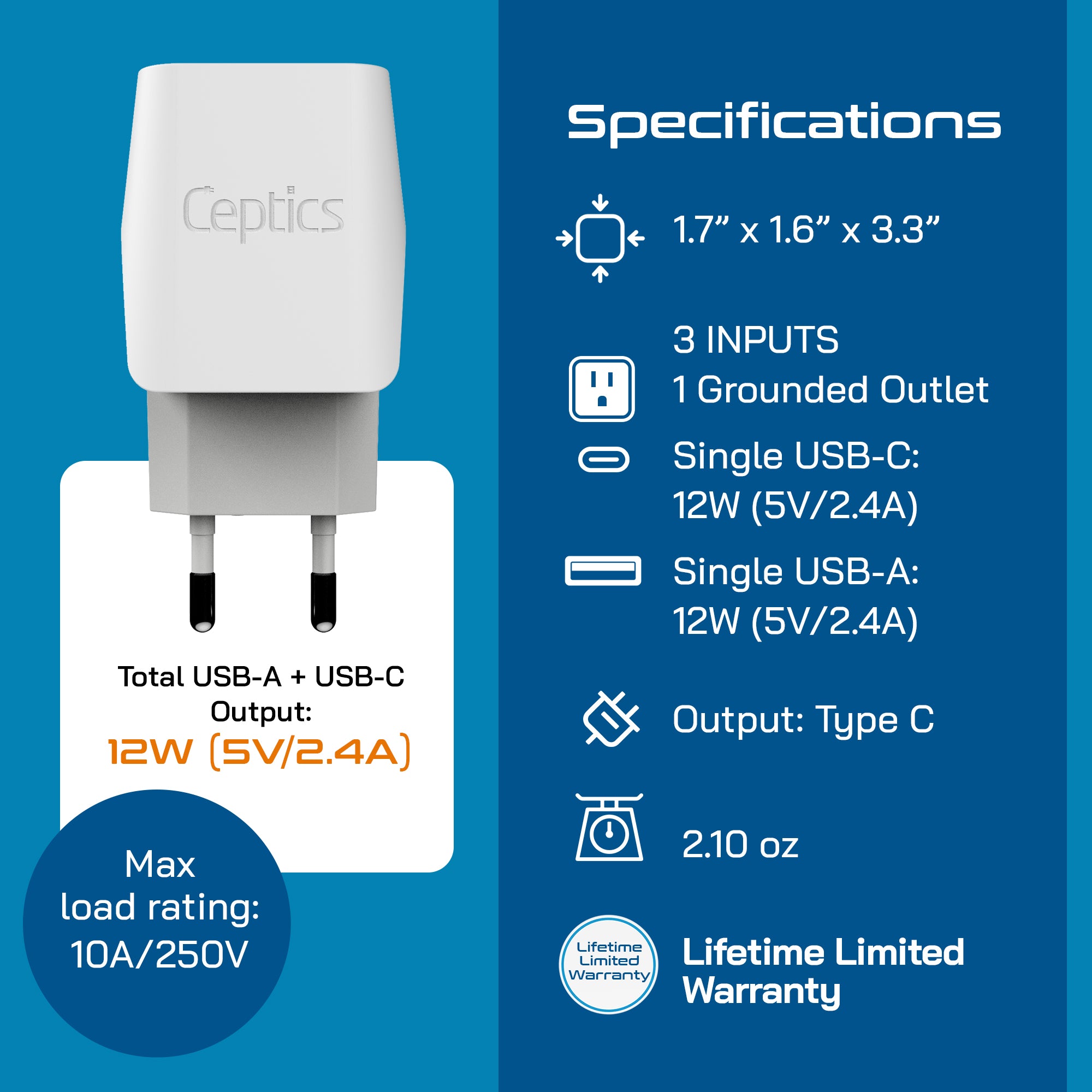 Europe Travel Adapter Plug Combo - Type C, E/F | Dual USB – European Combo (CTU-9-9C)