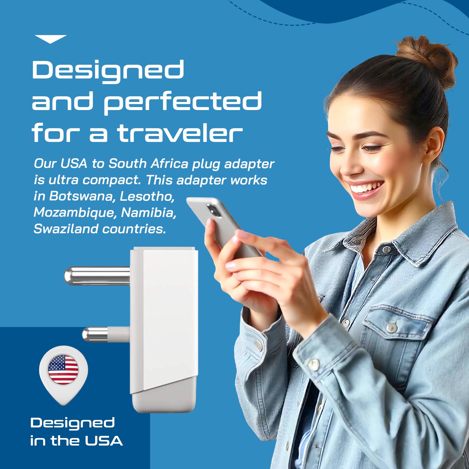 South Africa Travel Adapter | Type M - USB-A & USB-C Ports + 2 USA Outlet (AP-10L)