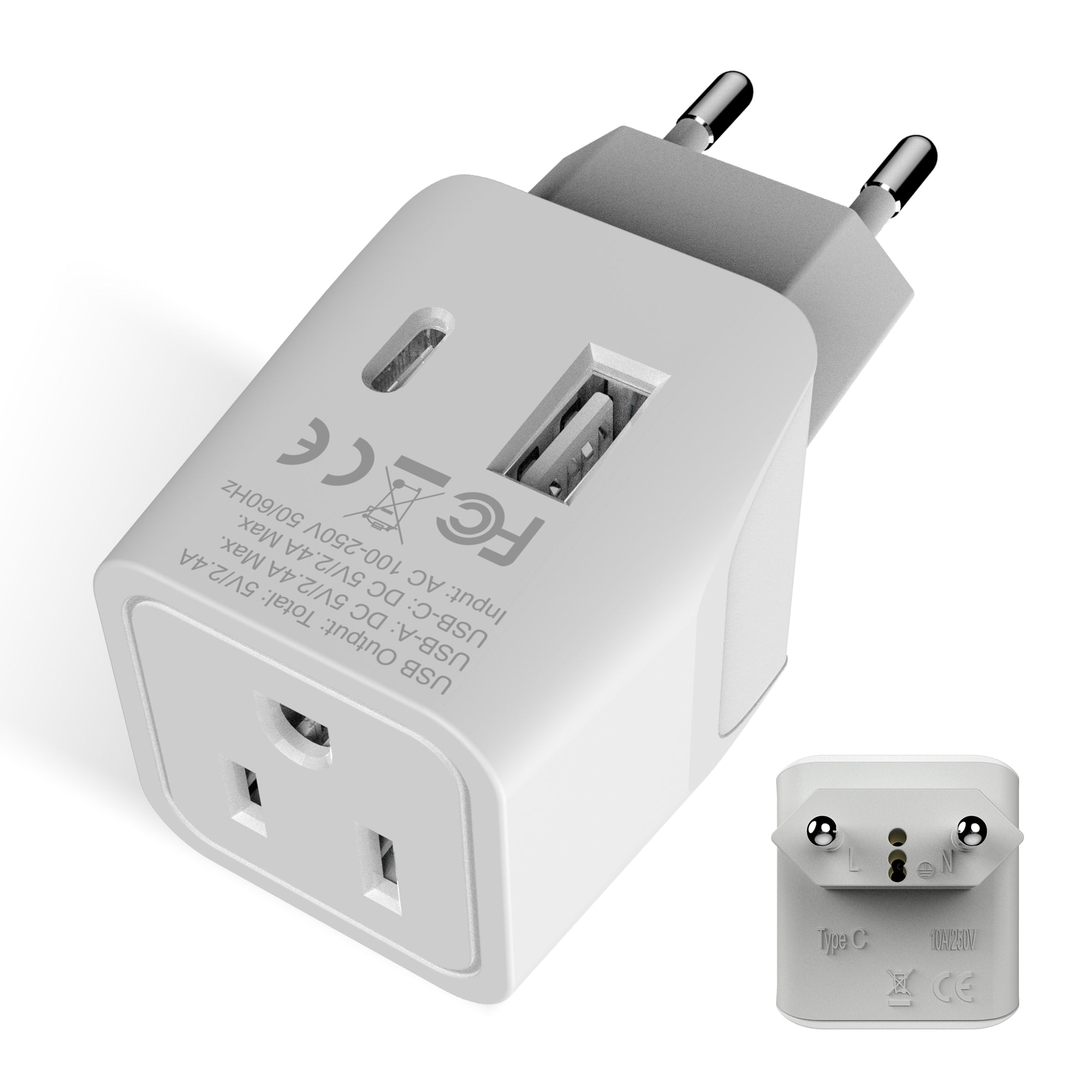 European, Egypt Travel Adapter Plug with USB-A + USB-C - Type C - 2 Pack (CTU-9C)