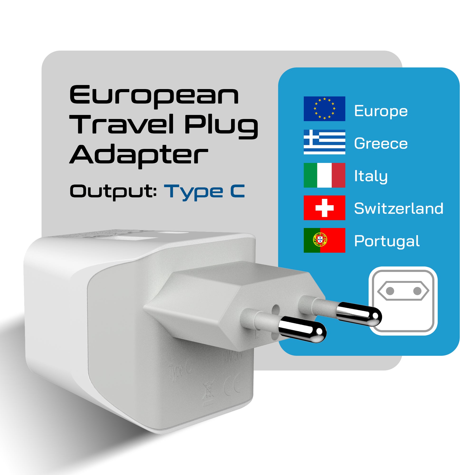 Europe Travel Adapter Plug Combo - Type C, E/F | Dual USB – European Combo (CTU-9-9C)