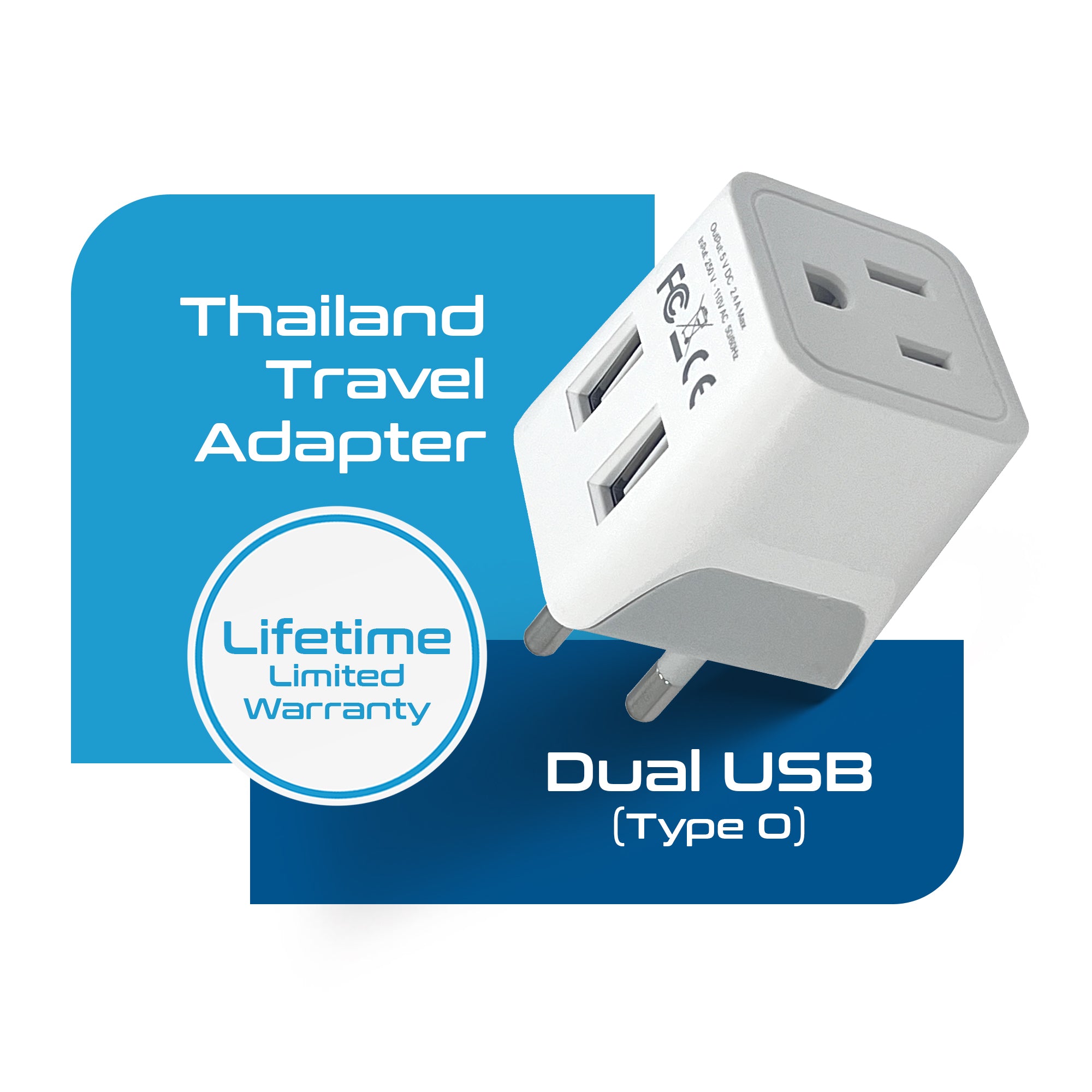 Thailand Travel Adapter - Type O - Dual USB (CTU-18)