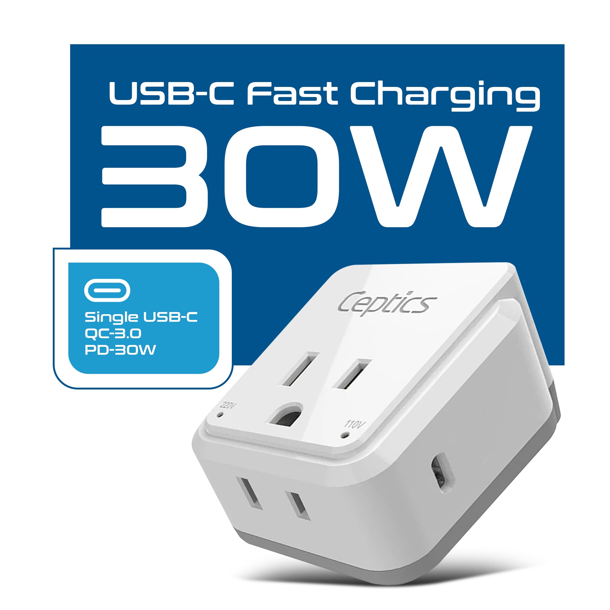 Travel Adapter Set |  Type A, B, C, E/F, G, I - USB-C Port with PD + 2 US Outlets (PAK-30-WS)