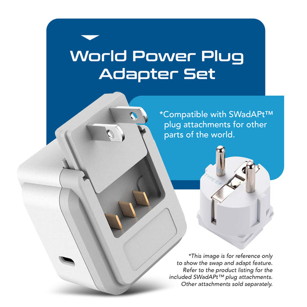 PAK-30-WS Travel Adapter Set |  Type A, B, C, E/F, G, I - USB-C Port with PD + 2 US Outlets