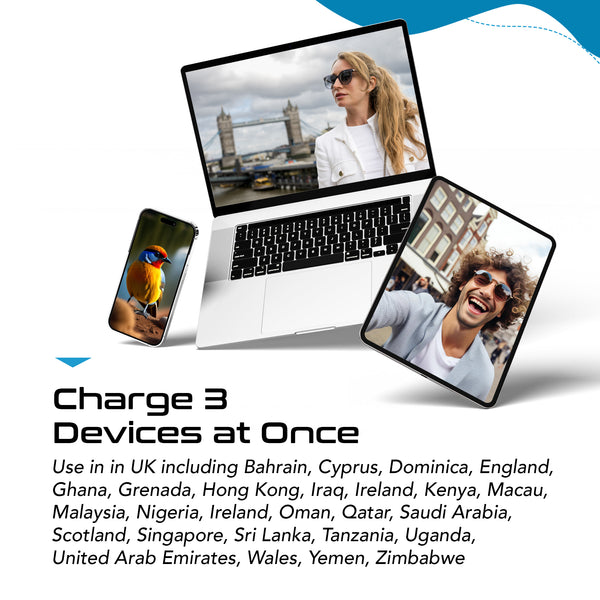 PAK-30W-7 UK, Hong Kong, Travel Plug Adapter | Type G - USB-C Ports + 2 US Outlets