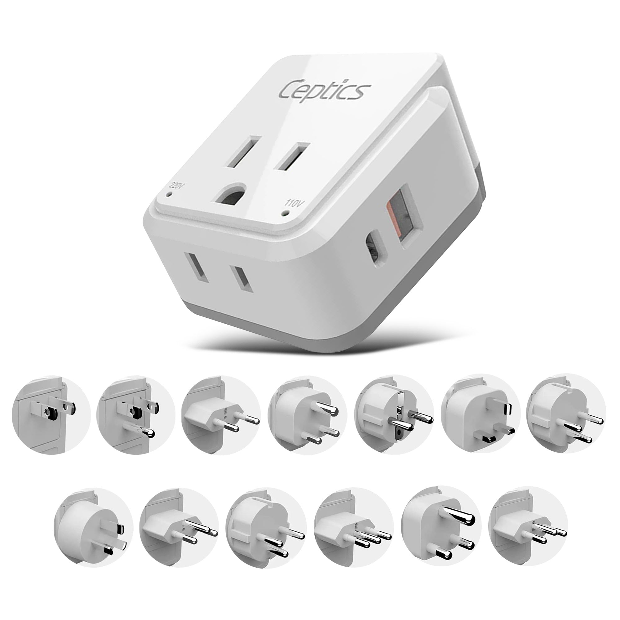 Complete International 13 Travel Adapter Set | USB & USB-C Ports + 2 US Outlets (PAK-ALL)